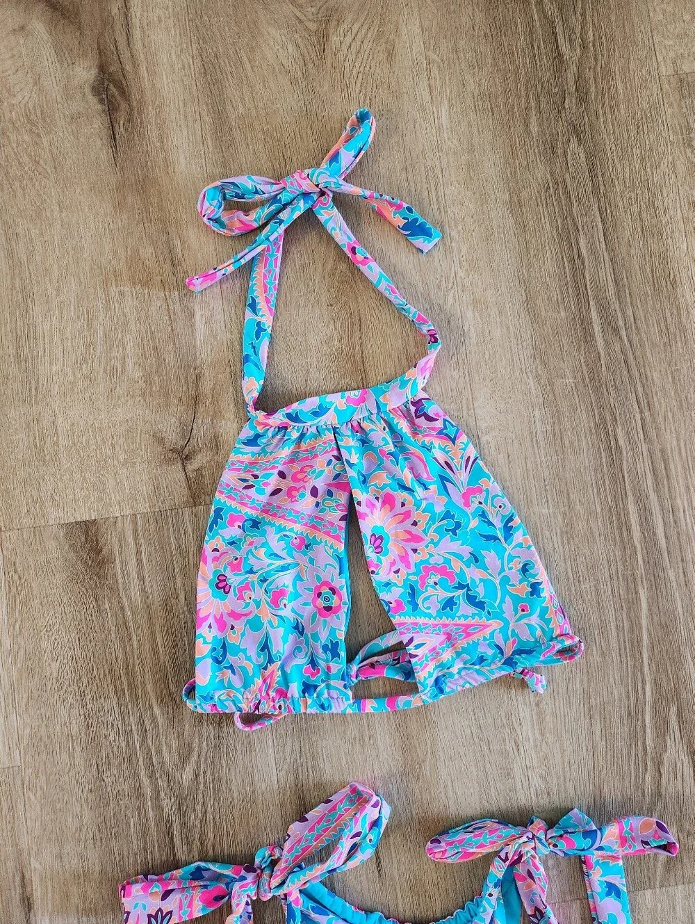 Frankies Bikinis Blue Scarf Print Cupid Top & Willow Bottom Bikini Set MEDIUM